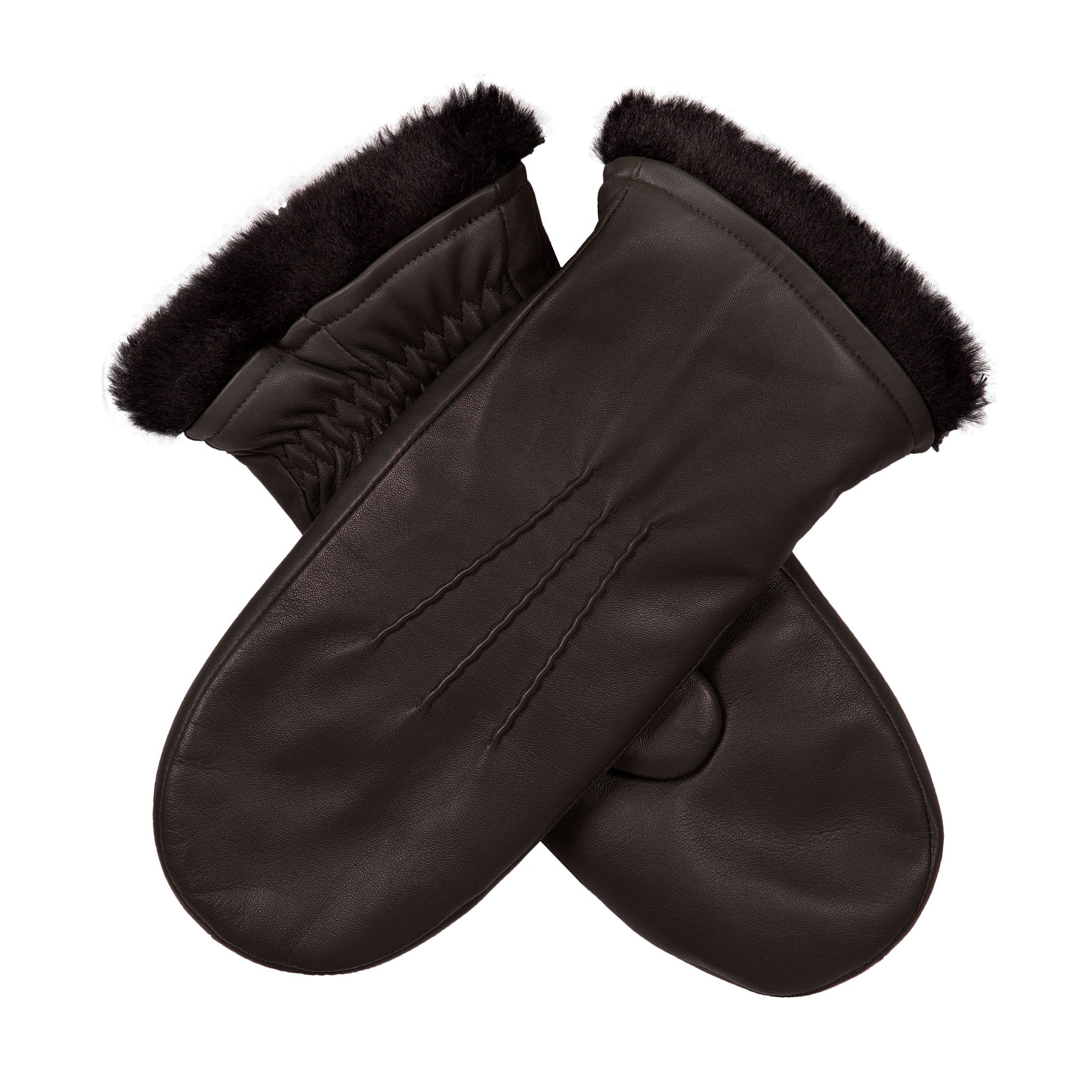 Women's Three-Point Faux Fur-Lined Leather Mittens Dents