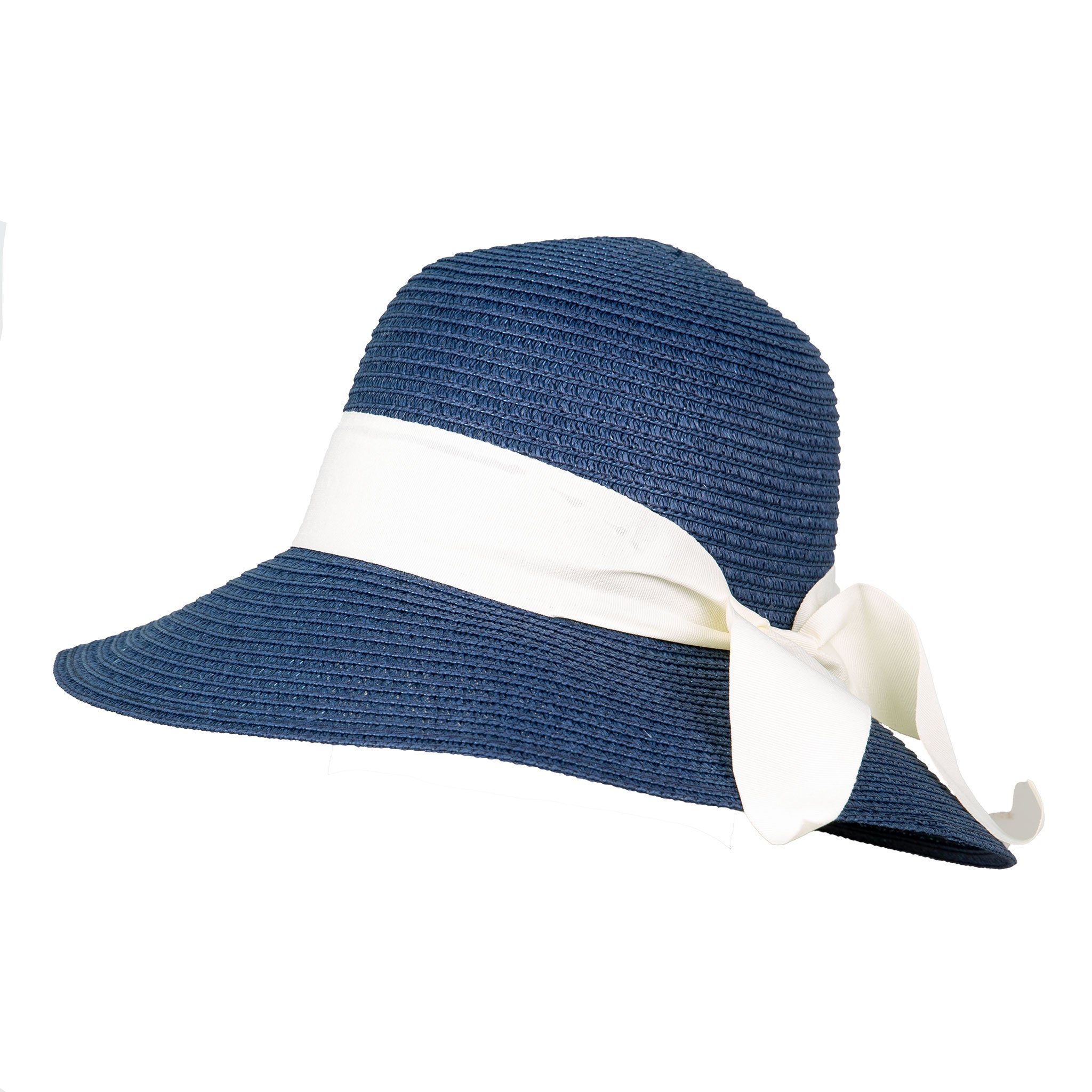Women's Ivory Straw Sun Hat with Ribbon Bow Dents