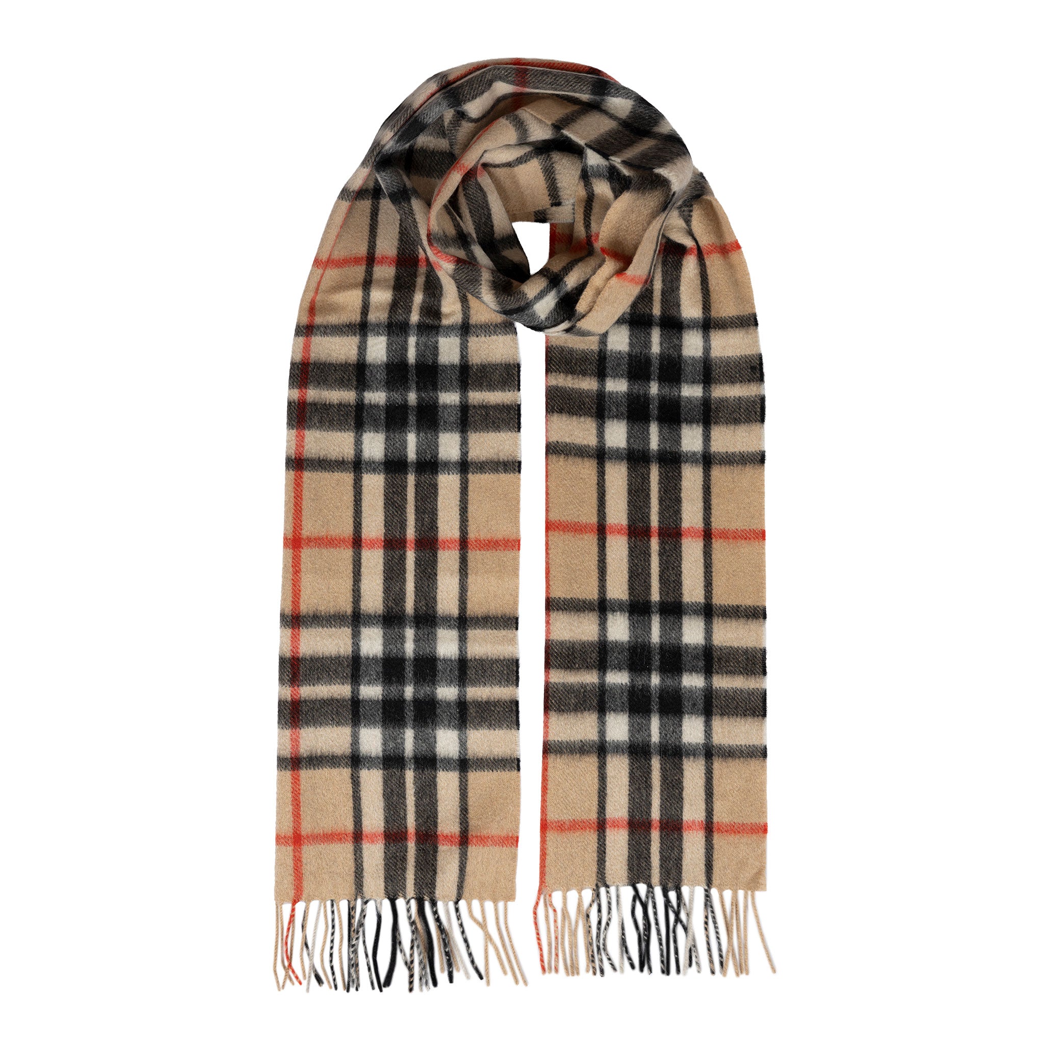 Heritage Large Check Cashmere Scarf with Tassels and Gift Box | Dents