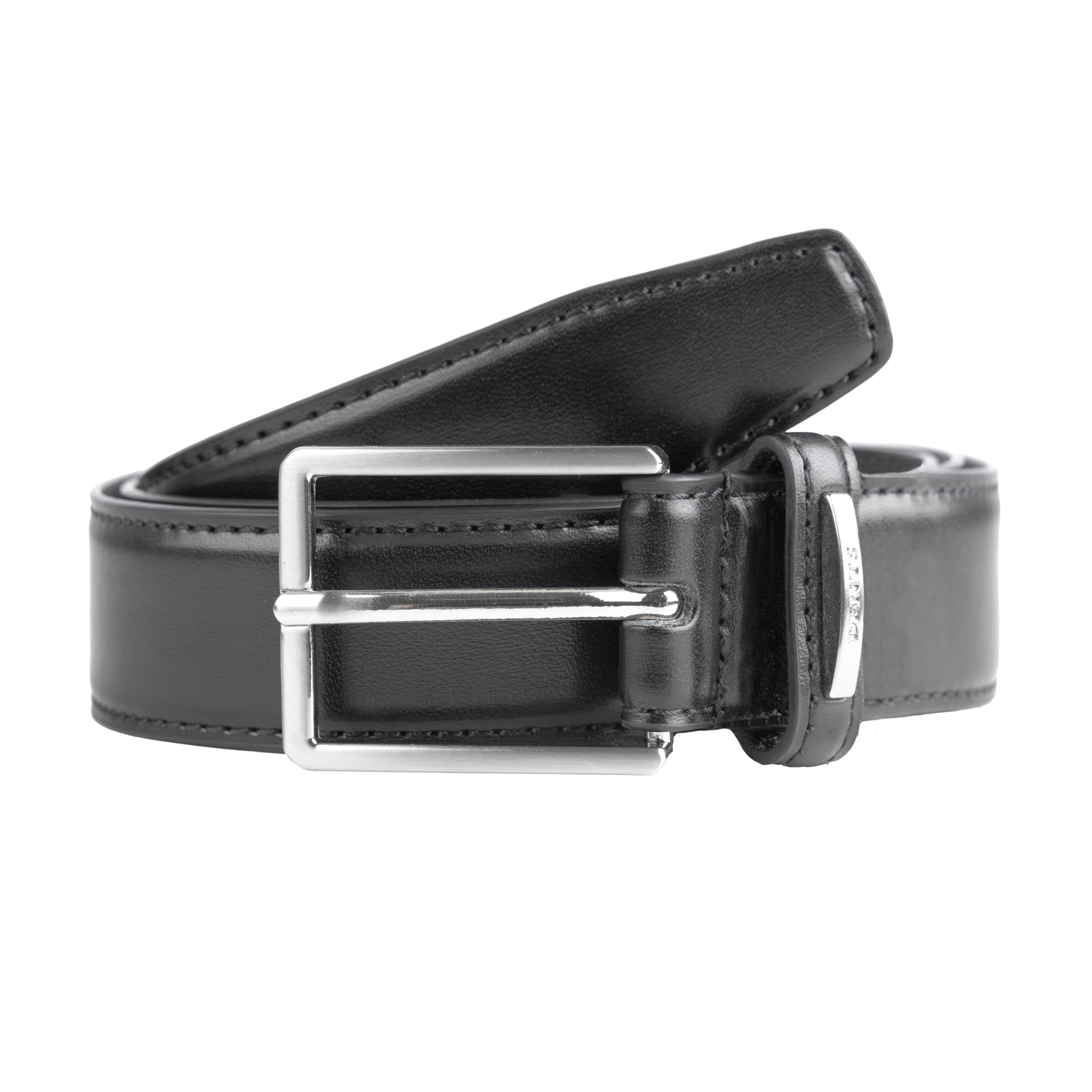 Men's Lined Leather Belt with Shiny Gunmetal Buckle Dents