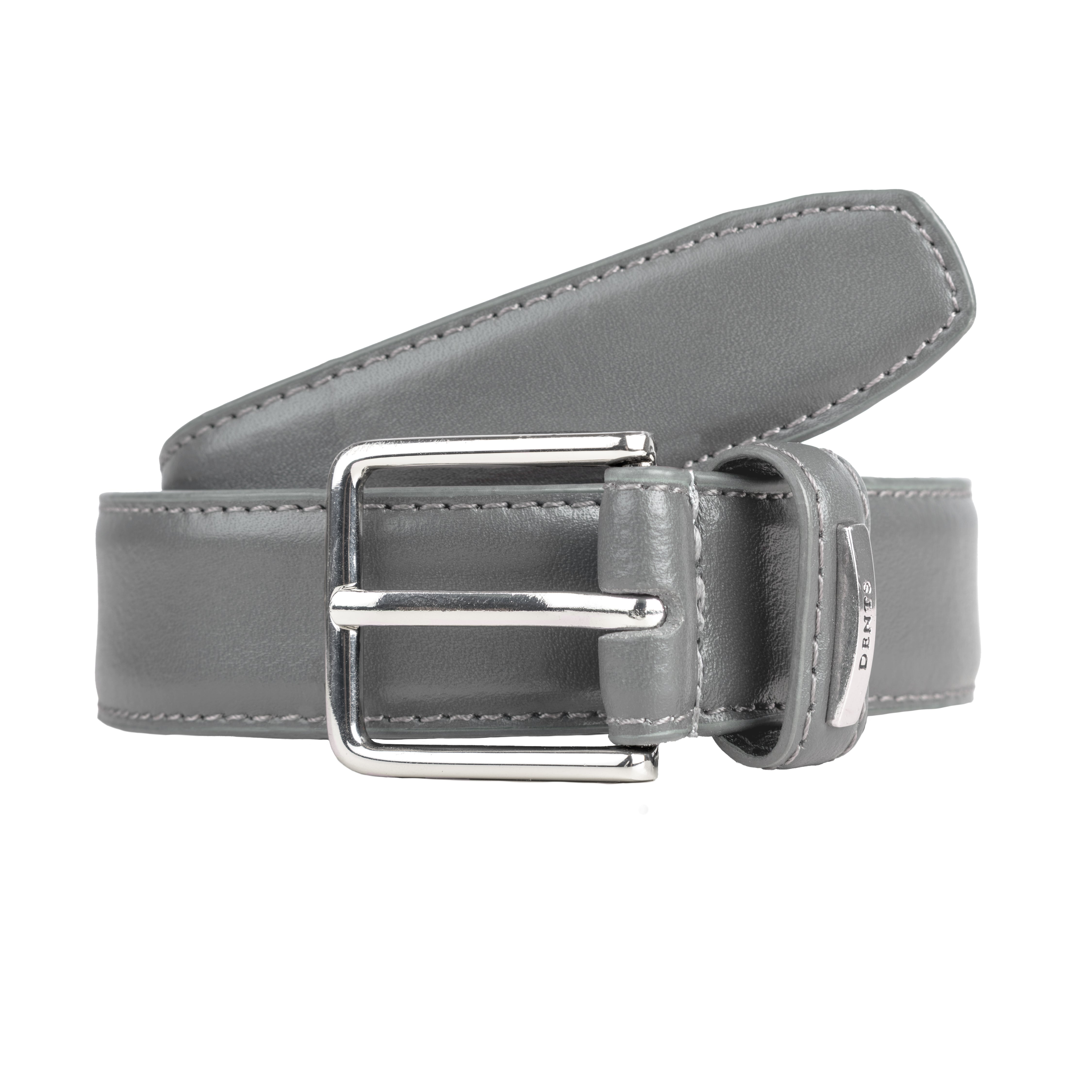 Men's Lined Leather Belt with Shiny Gunmetal Buckle | Dents
