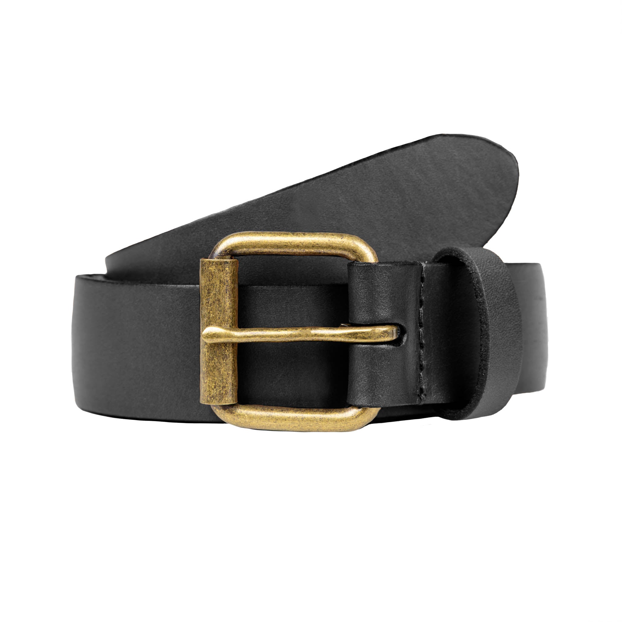 Men's Lined Waxed Leather Belt with Brass Buckle Dents