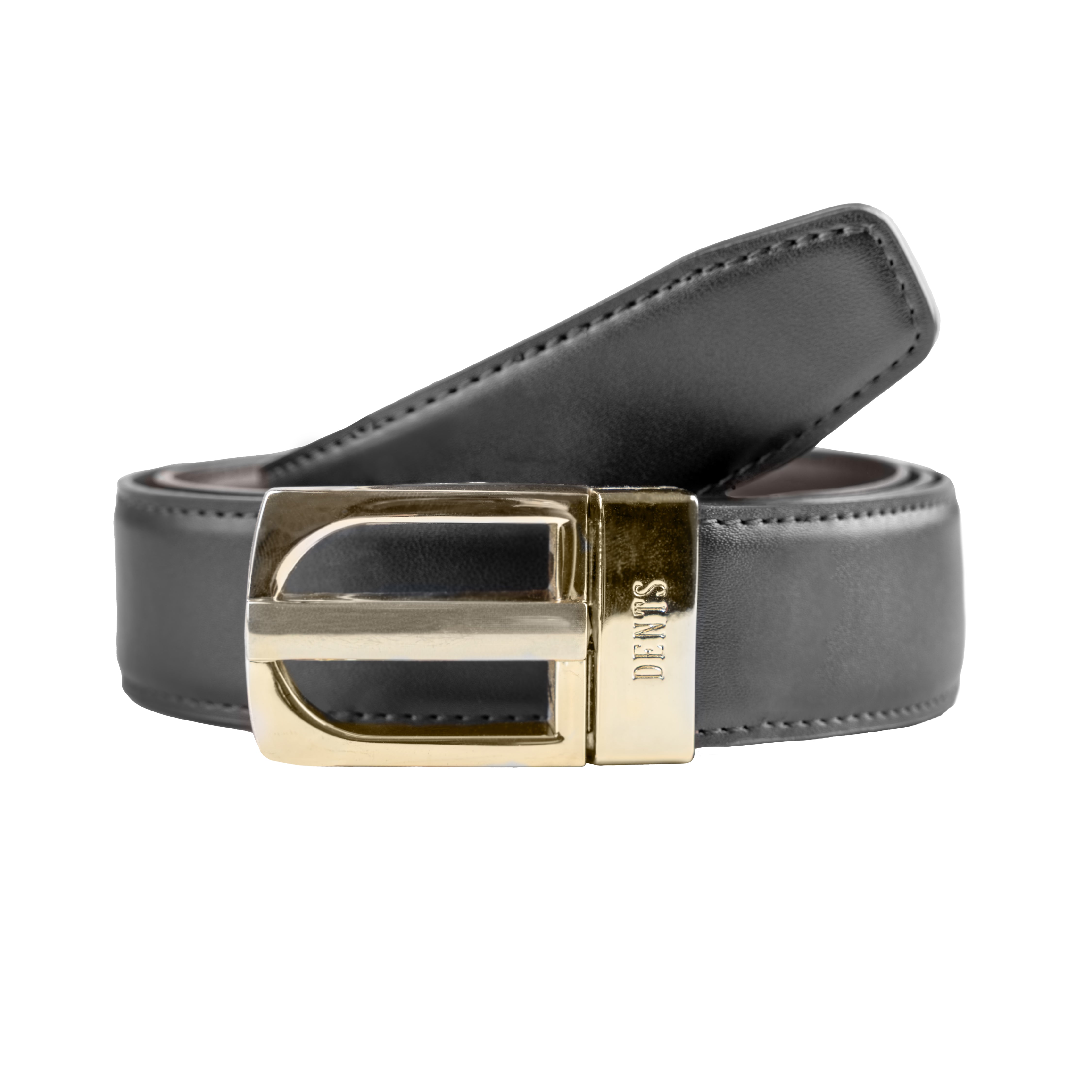 Men's Reversible Leather Belt with Gold and Nickel Buckle Dents