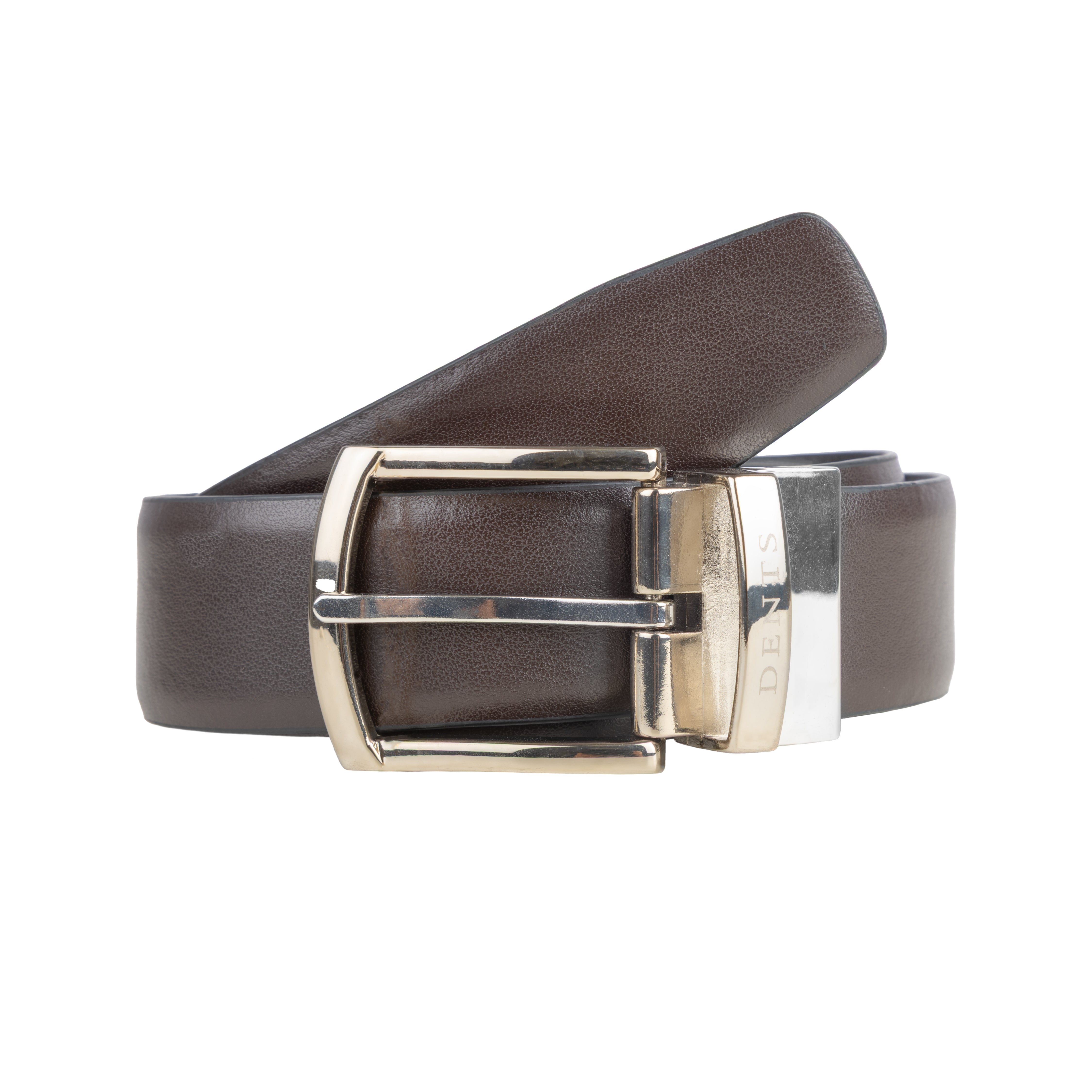 Men's Reversible Leather Belt with Shiny Silver Buckle | Dents