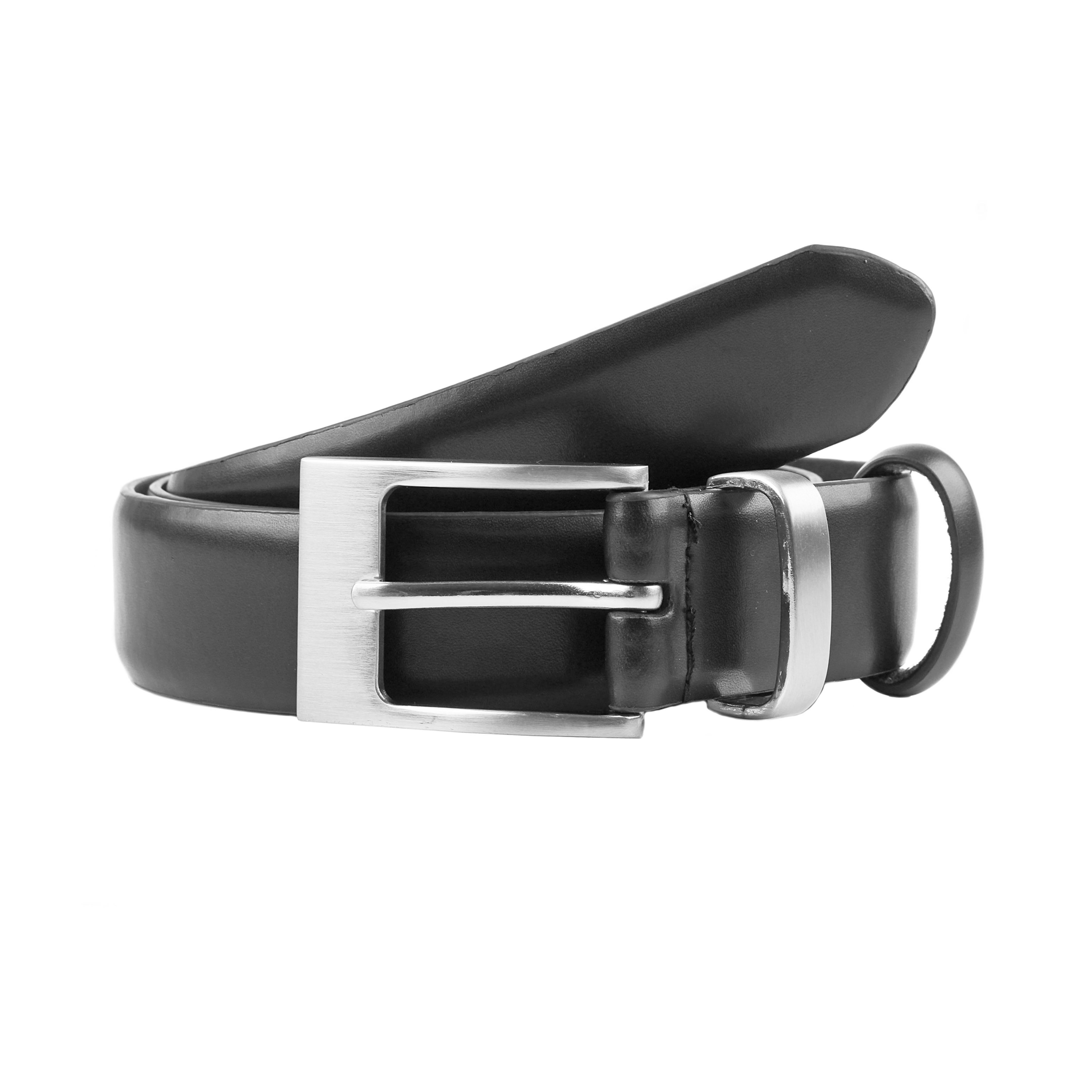 Men's Slim Lined Leather Belt with Brushed Nickel Buckle | Dents