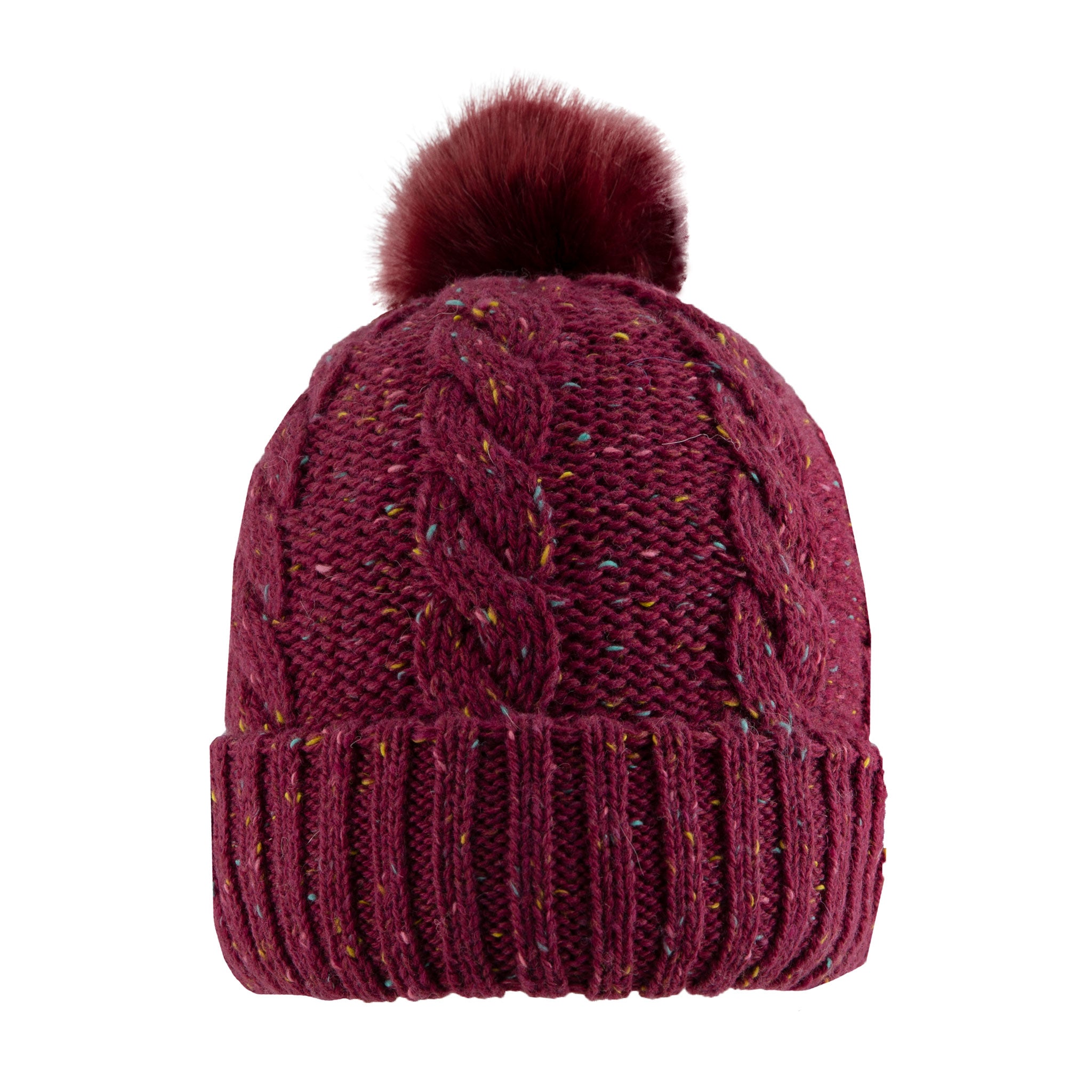 Women's Cable Knit Bobble Hat with Faux Fur Pom Pom Dents
