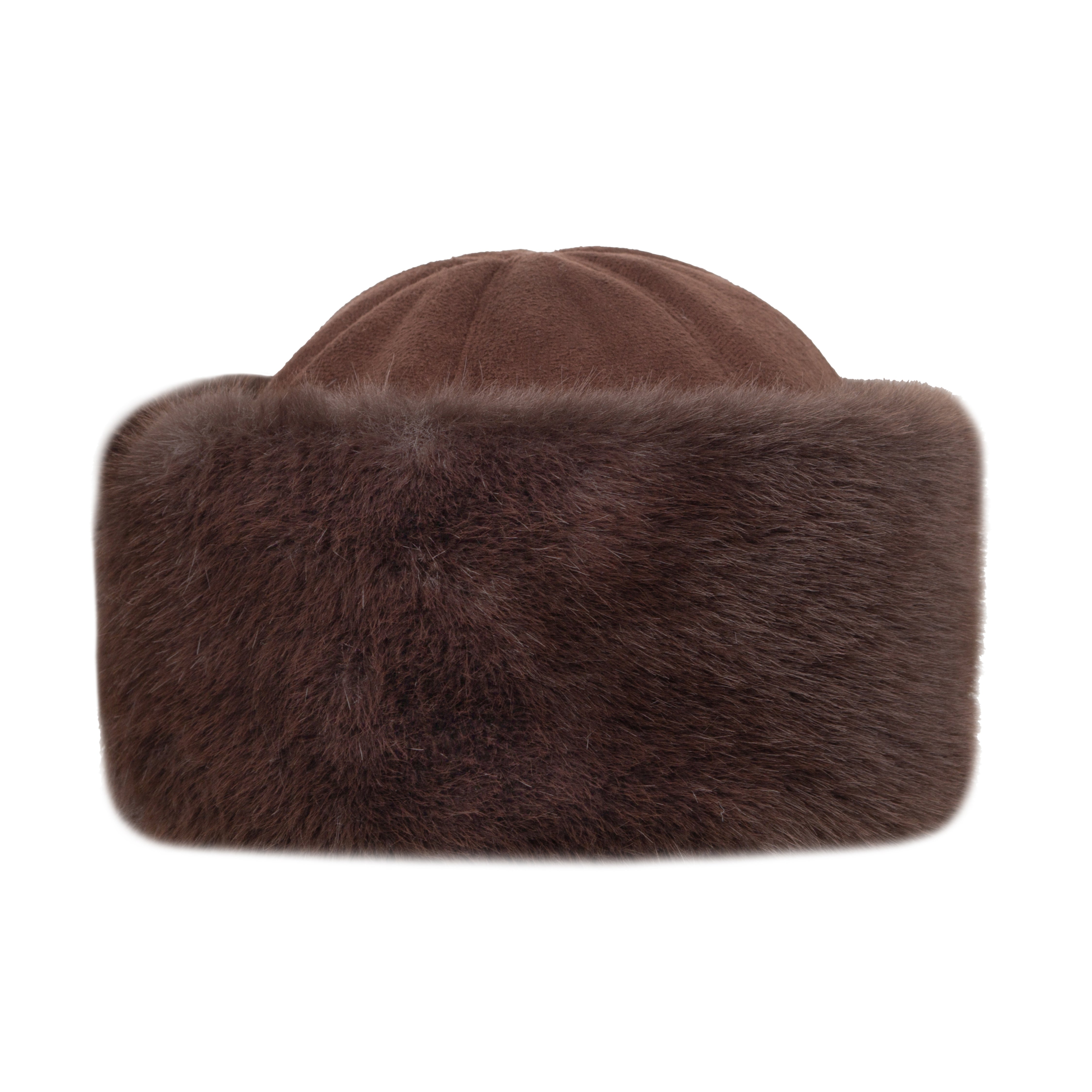 Fur and suede hat! Ladies Brown Suede Trapper Hat with Grey Rabbit Fur  main image 4