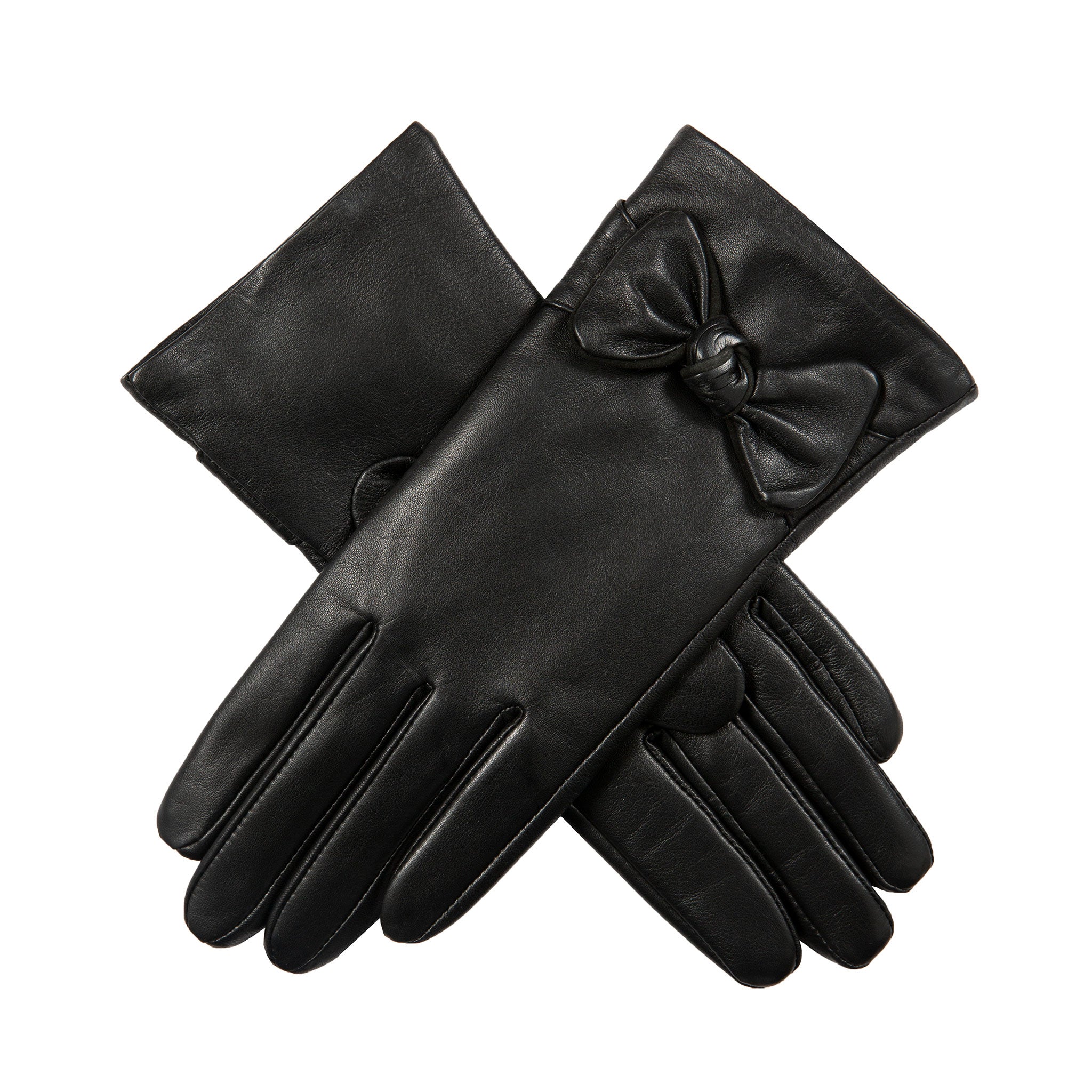 Women’s Touchscreen WoolLined Leather Gloves with Bow Dents