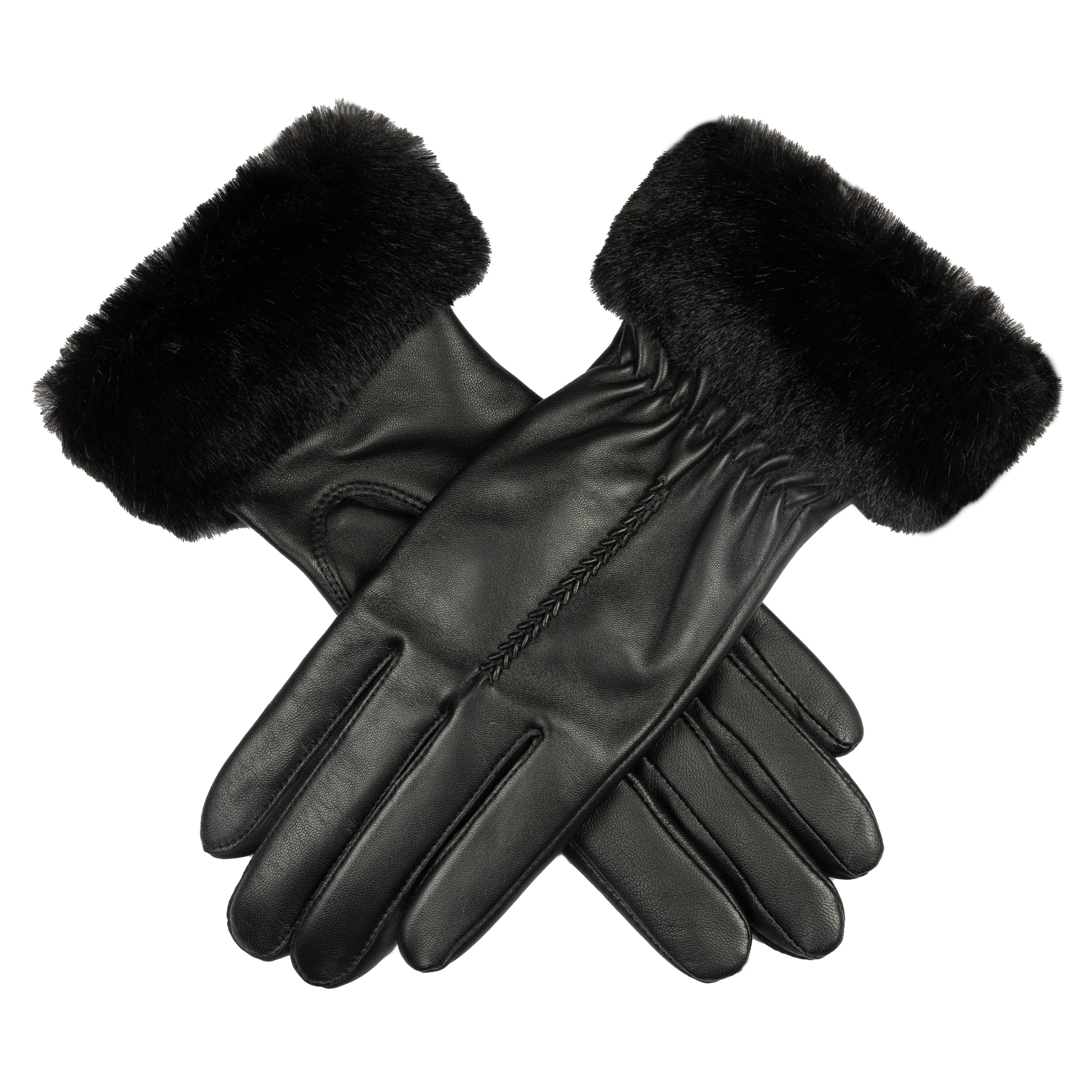 Women's Touchscreen Single-Point Wool Blend-Lined Leather Gloves
