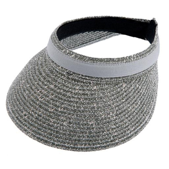 Women's Marl Straw Sun Visor with Ribbon Band Dents