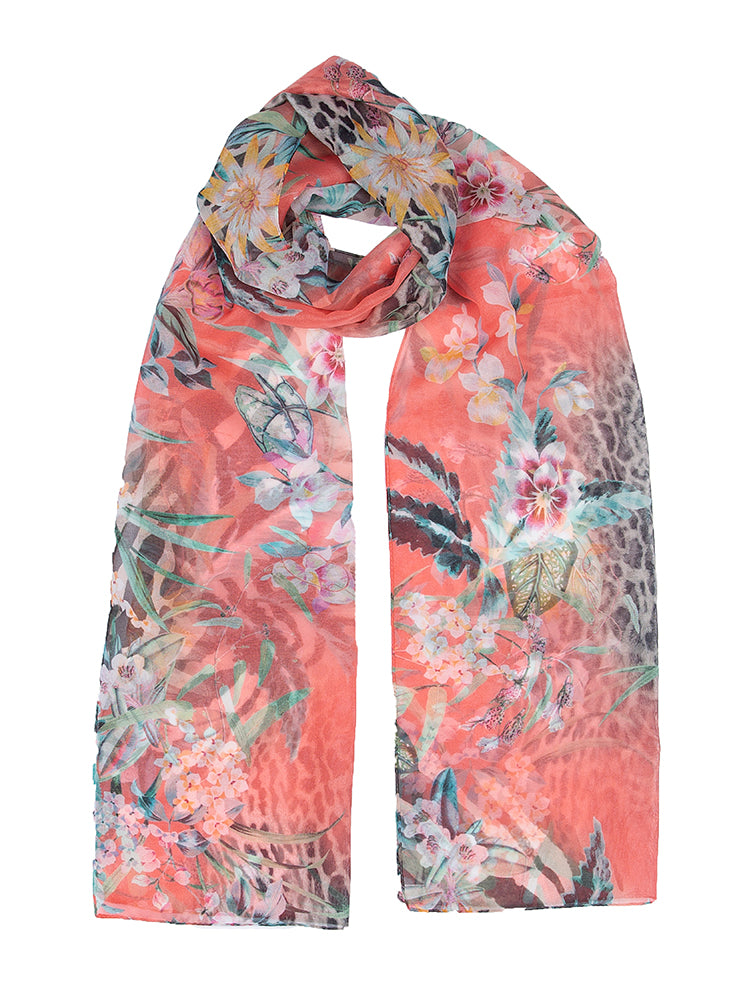 Women's Pink Floral and Animal Print Lightweight Scarf Dents
