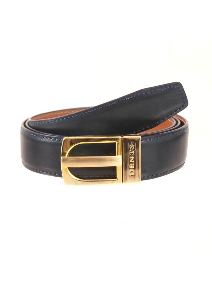 Men s Reversible Leather Belt with Gold and Nickel Buckle Dents