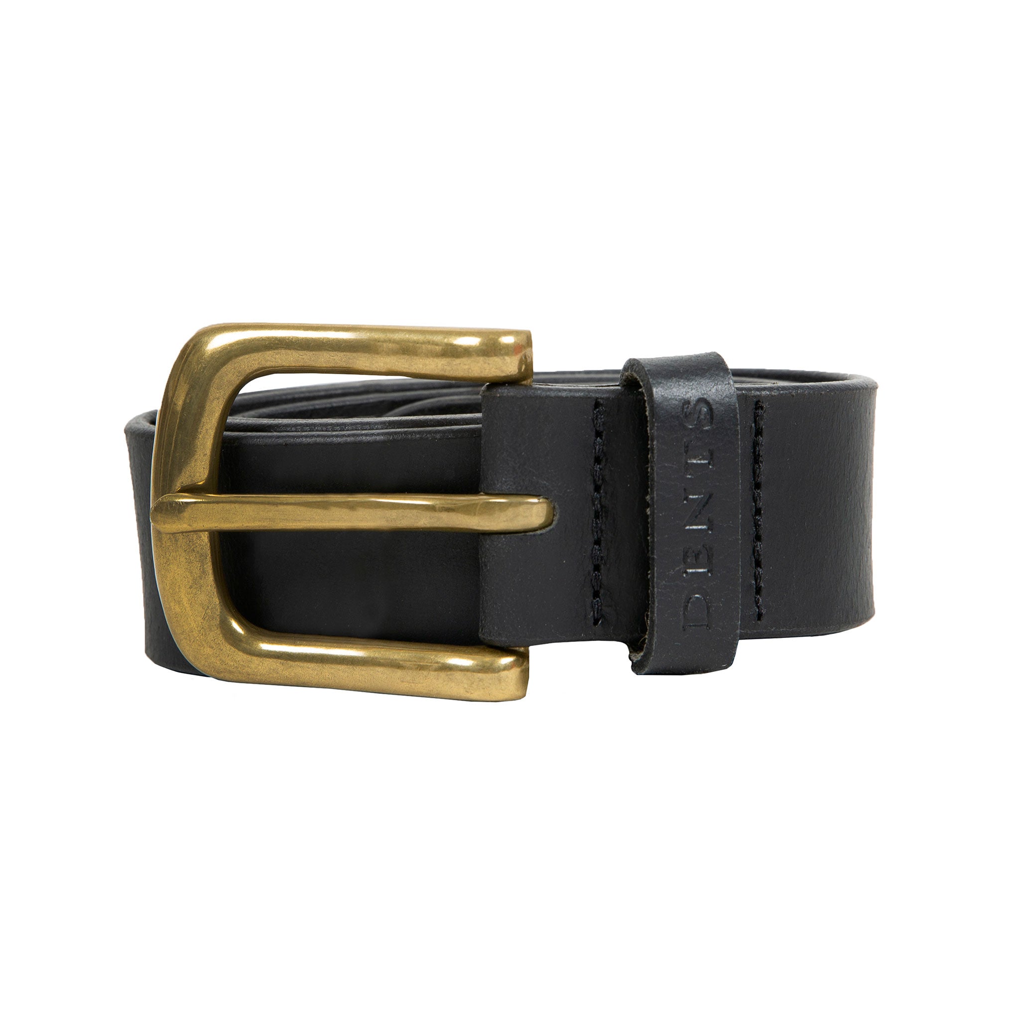 Men's Lined Full-Grain Leather Belt with Brass Buckle Dents - Main Image