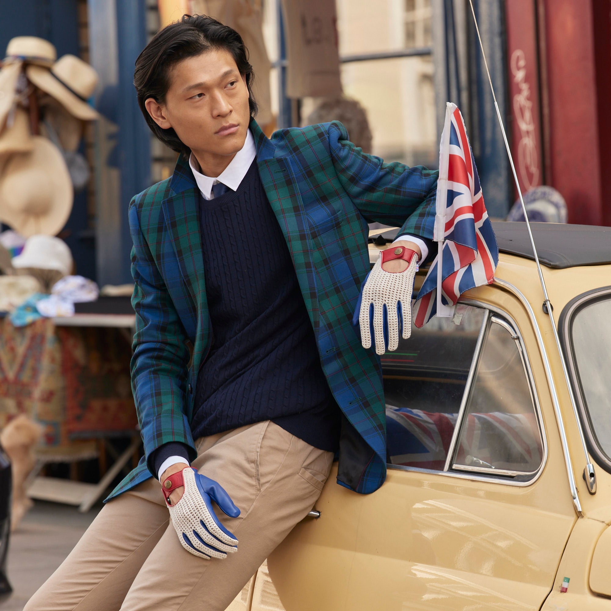 Men's Heritage Union Jack Crochet / Leather Driving Gloves