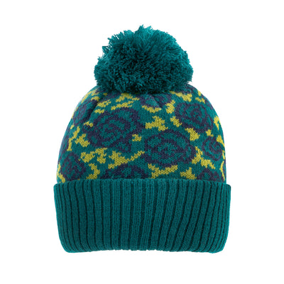 Women S Jacquard Knitted Bobble Hat With Rose Pattern
