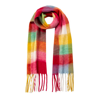 Women’s Large-Checked Blanket Scarf with Tassels