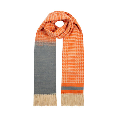 Women S Dogtooth Scarf With Asymmetric Details And Tassels