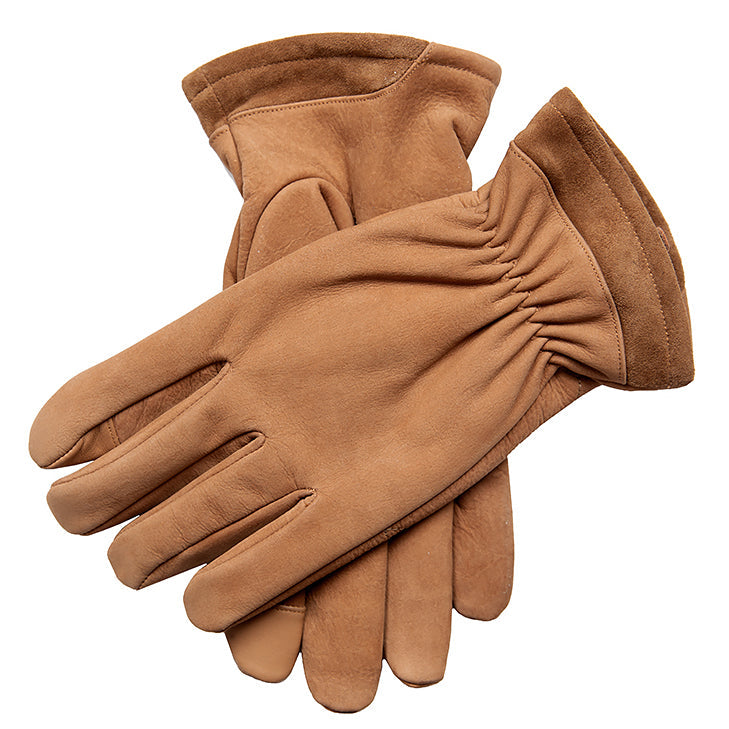 Men's Touchscreen Wool-Lined Nubuck Leather Gloves with Elasticated Cuffs