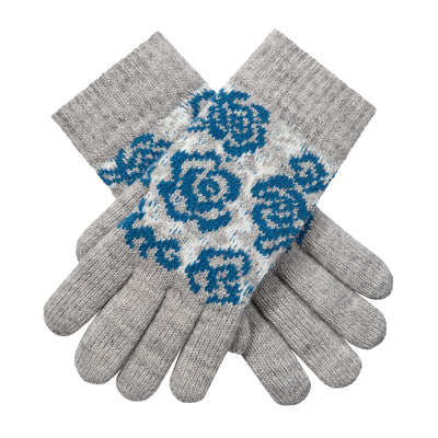 Women S Jacquard Knitted Gloves With Rose Pattern
