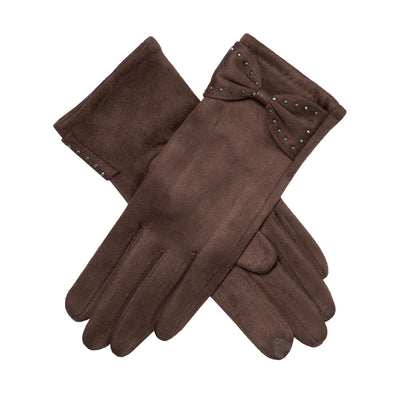 Women S Touchscreen Faux Suede Gloves With Studded Bow
