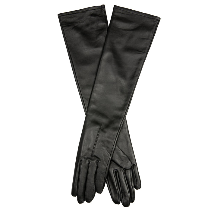 Women's Single Long Above-Elbow Lined Leather Gloves Black