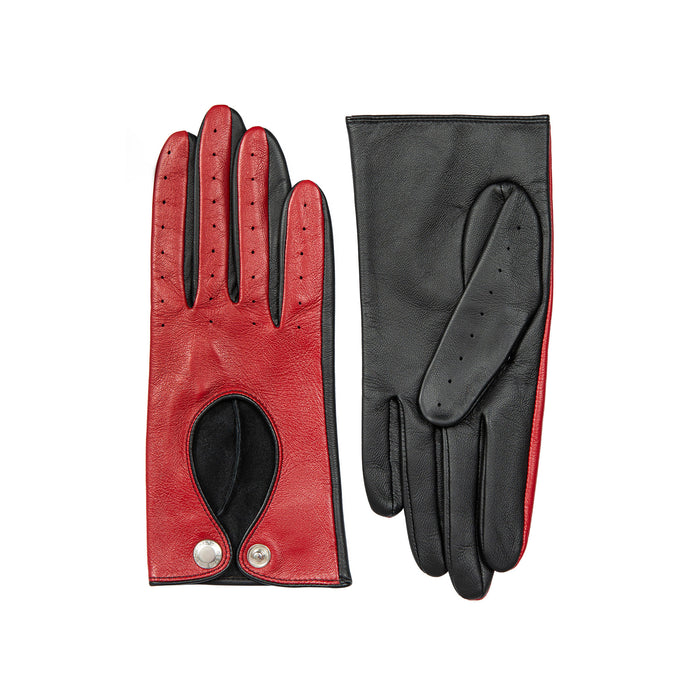 Women's Berry Black leather touchscreen driving gloves side