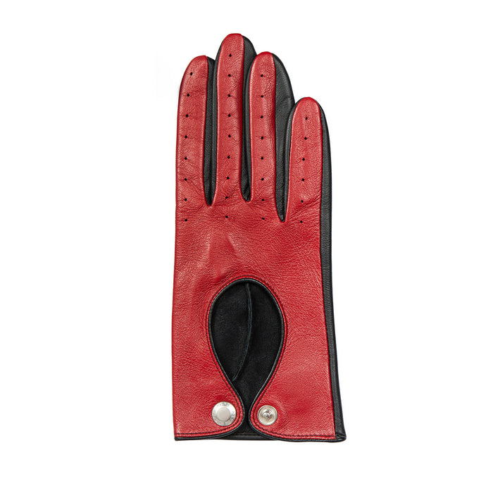 Women's Berry Black leather touchscreen driving gloves right