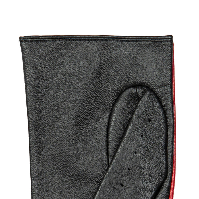 Women's Berry Black leather touchscreen driving gloves left cuff