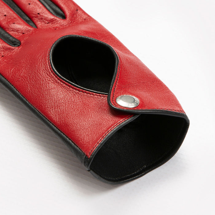 Women's Berry Black leather touchscreen driving gloves open cuff