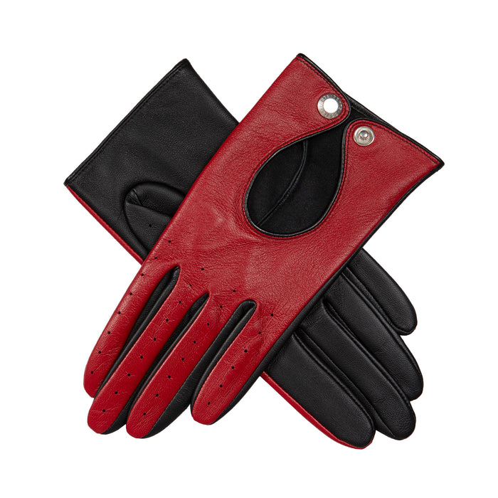 Women's Berry Black leather touchscreen driving gloves 
