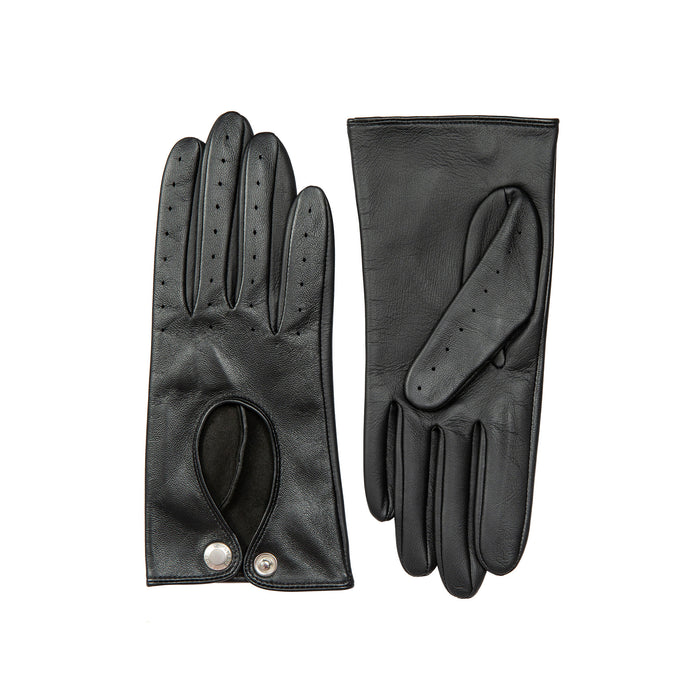 Women's Black leather touchscreen driving gloves side
