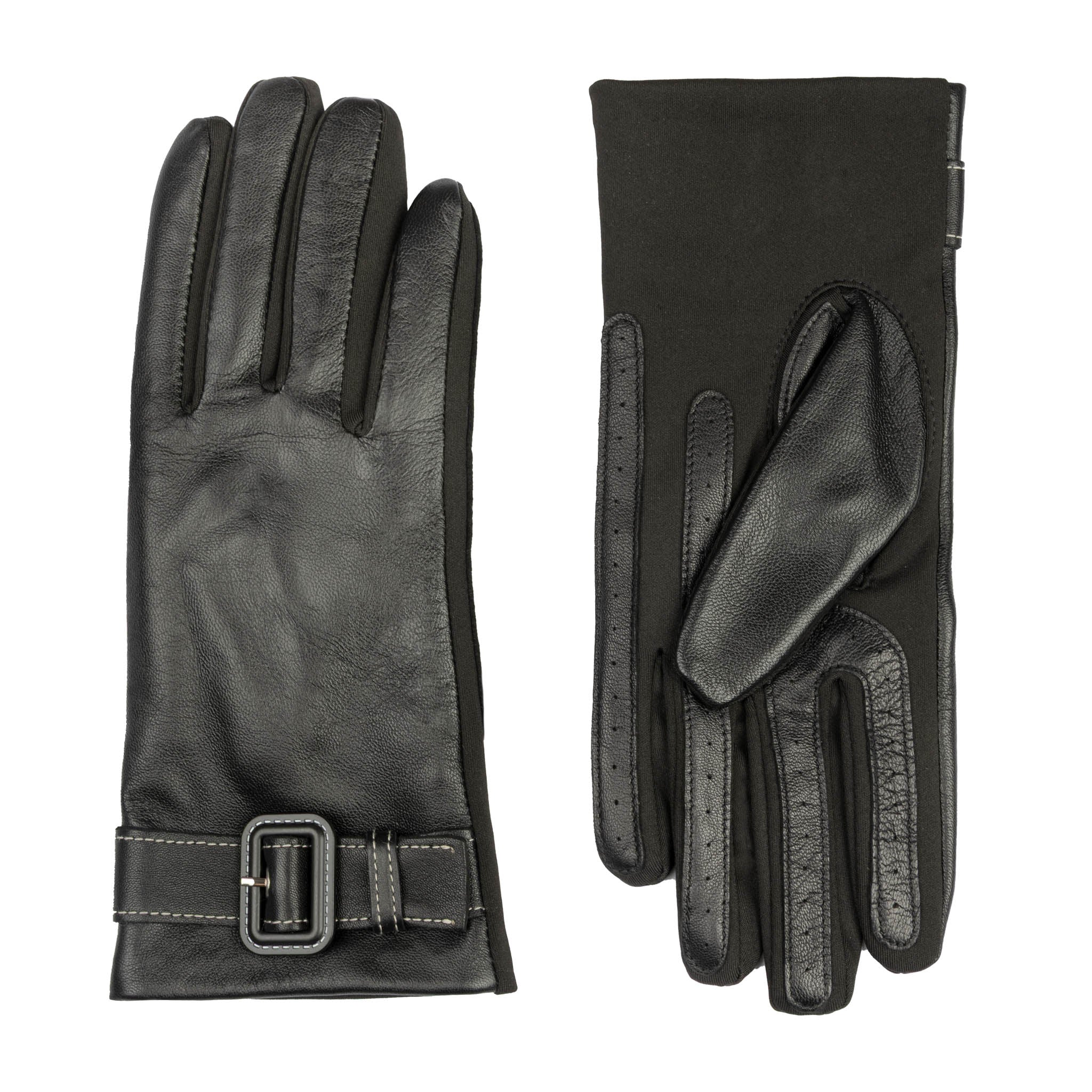 Women's Water-Resistant Faux Silk-Lined Leather and Fabric Gloves