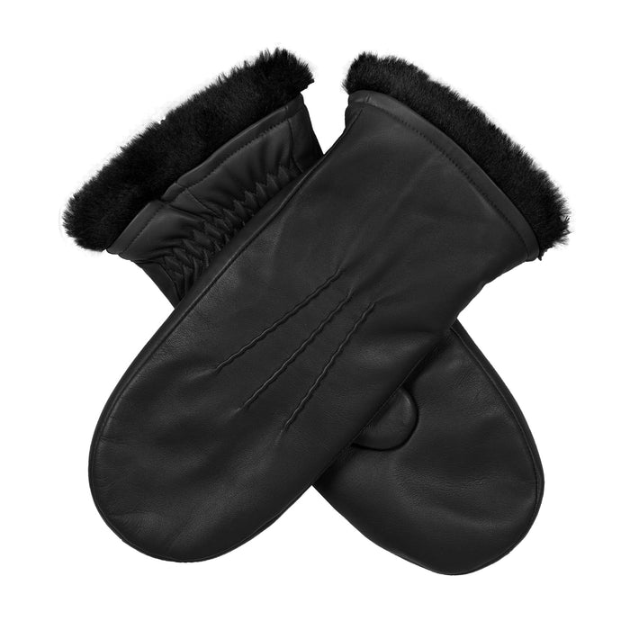 Women's Three-Point Faux Fur-Lined Leather Mittens Dents