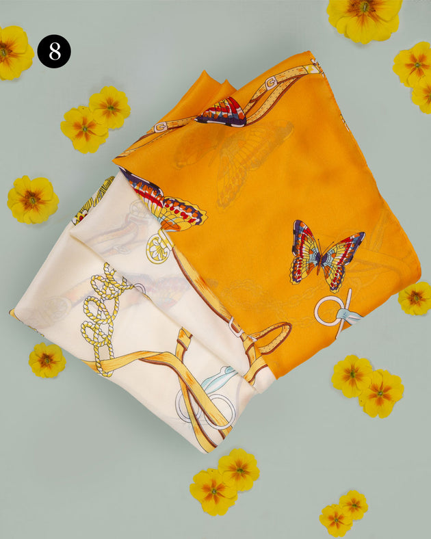 Silk like scarf with butterflies and buckles, ideal summer scarves 