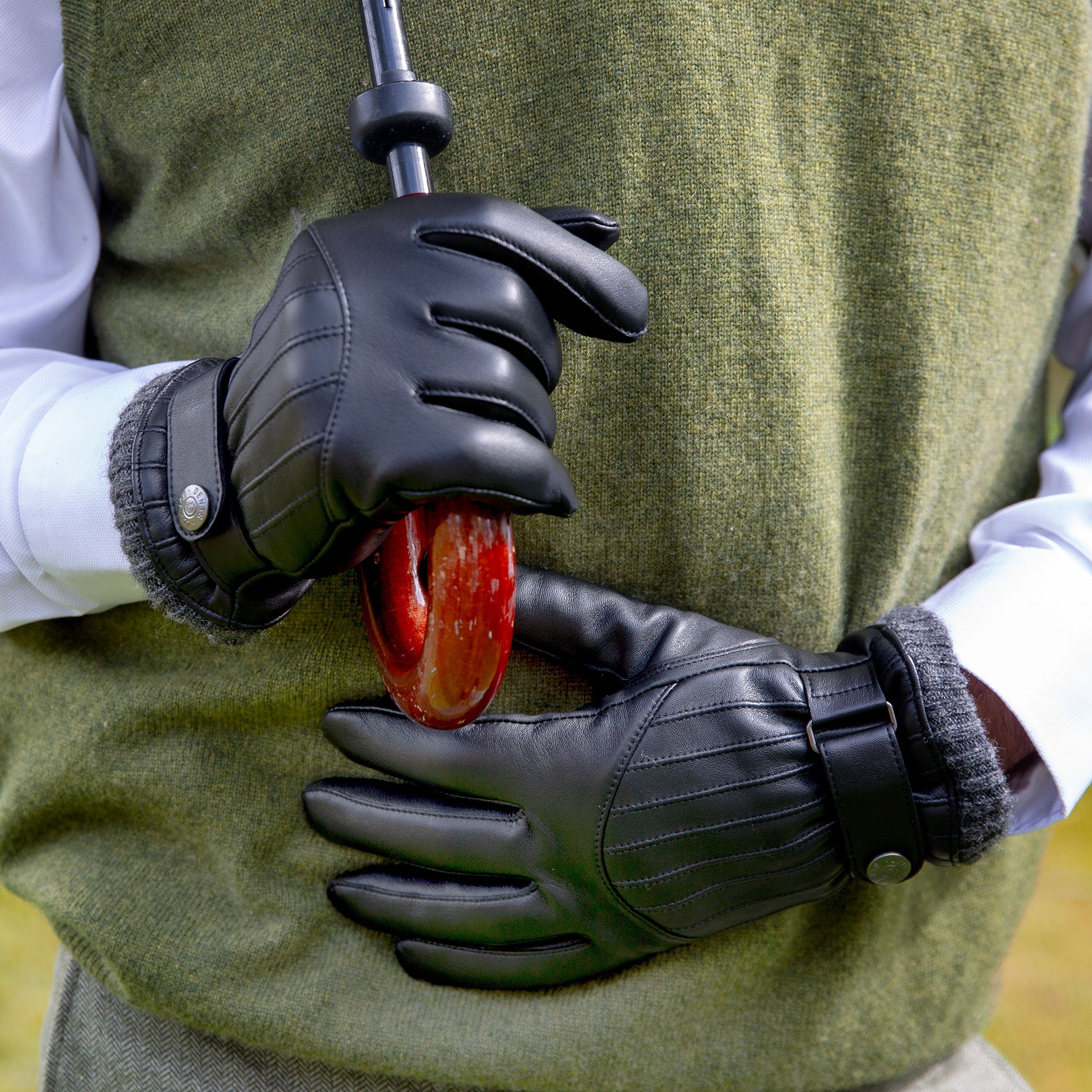 Men s Touchscreen Wool Blend Lined Leather Gloves with Vertical Stitch Dents