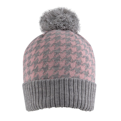 Women S Knitted Bobble Hat With Dogtooth Pattern