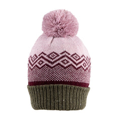 Women's Jacquard Knitted Bobble Hat with Geometric Pattern
