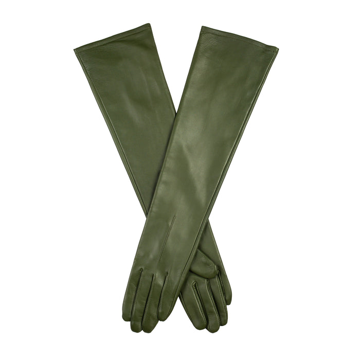 Women's Single Point Long Above Elbow Lined Leather Gloves in Forest