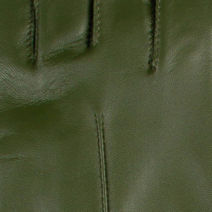 Women's Single Point Long Above Elbow Lined Leather Gloves in Forest - close up of the single point