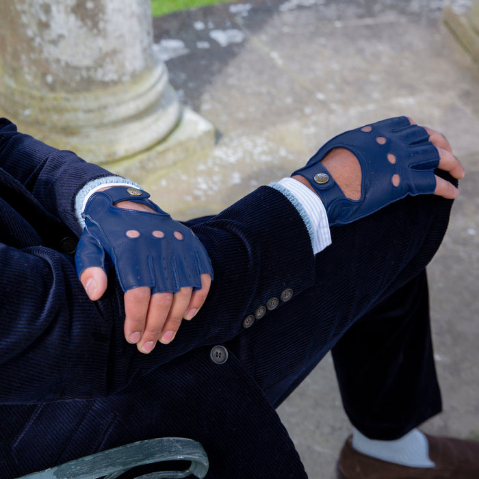 Snetterton Men's Fingerless Leather Driving Gloves Dents