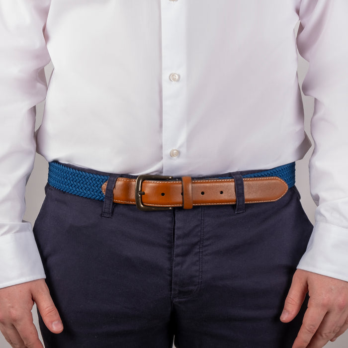 Men's Woven Stretch Belt with Antique Brushed Gold Buckle