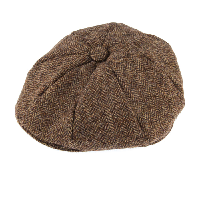 Men's Abraham Moon Herringbone Tweed Newboy's Cap in Chocolate