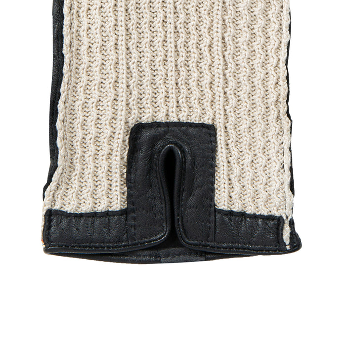 Men’s Crochet-Back Imitation Peccary Leather Driving Gloves in Black right cuff