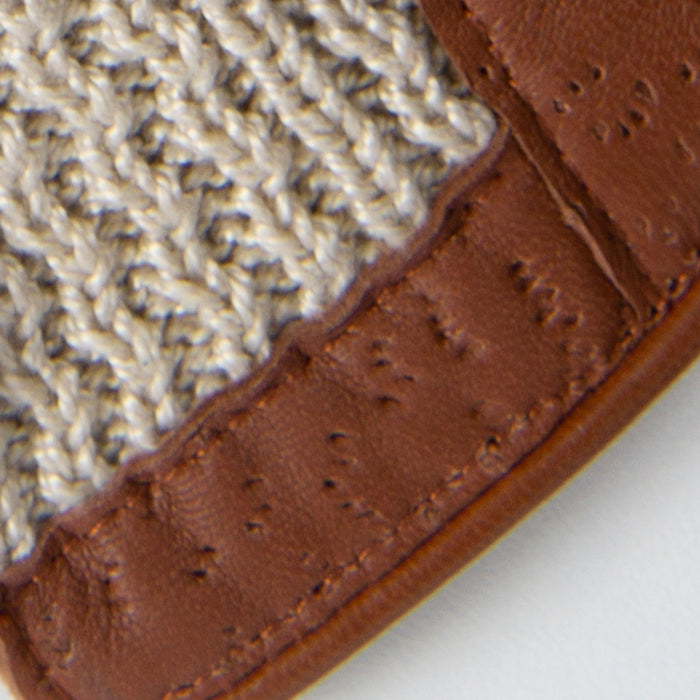 Men’s Crochet-Back Imitation Peccary Leather Driving Gloves in cognac closeup