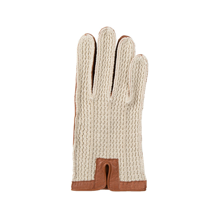 Men’s Crochet-Back Imitation Peccary Leather Driving Gloves in cognac right