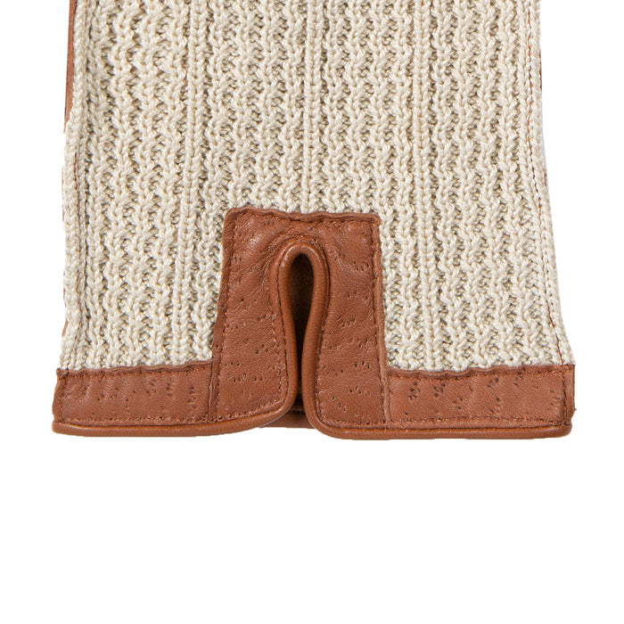 Men’s Crochet-Back Imitation Peccary Leather Driving Gloves in cognac right cuff