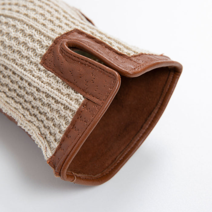 Men’s Crochet-Back Imitation Peccary Leather Driving Gloves in cognac open cuff
