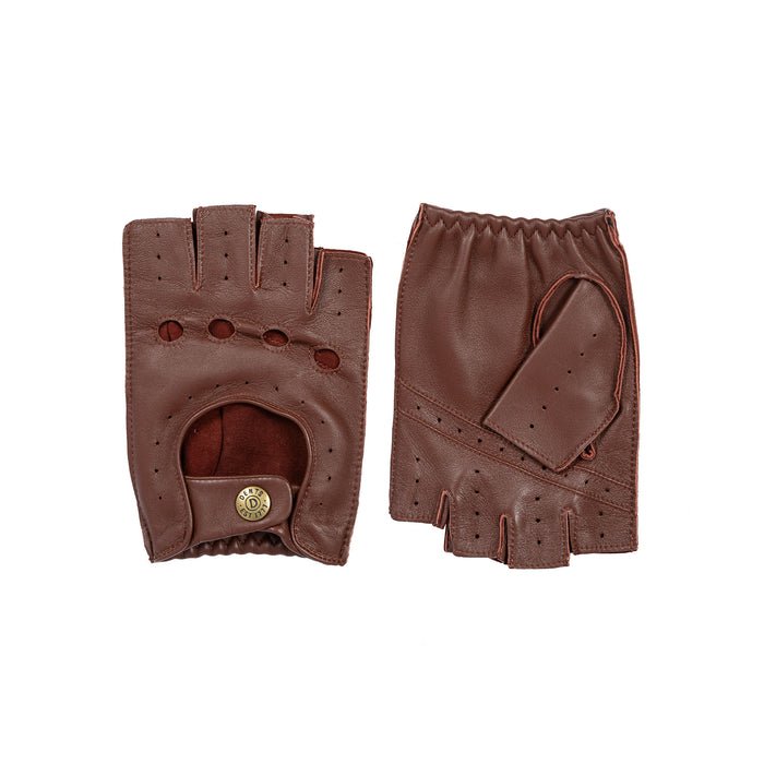 Brown Fingerless Leather Gloves Motorcycle Driving Half Finger