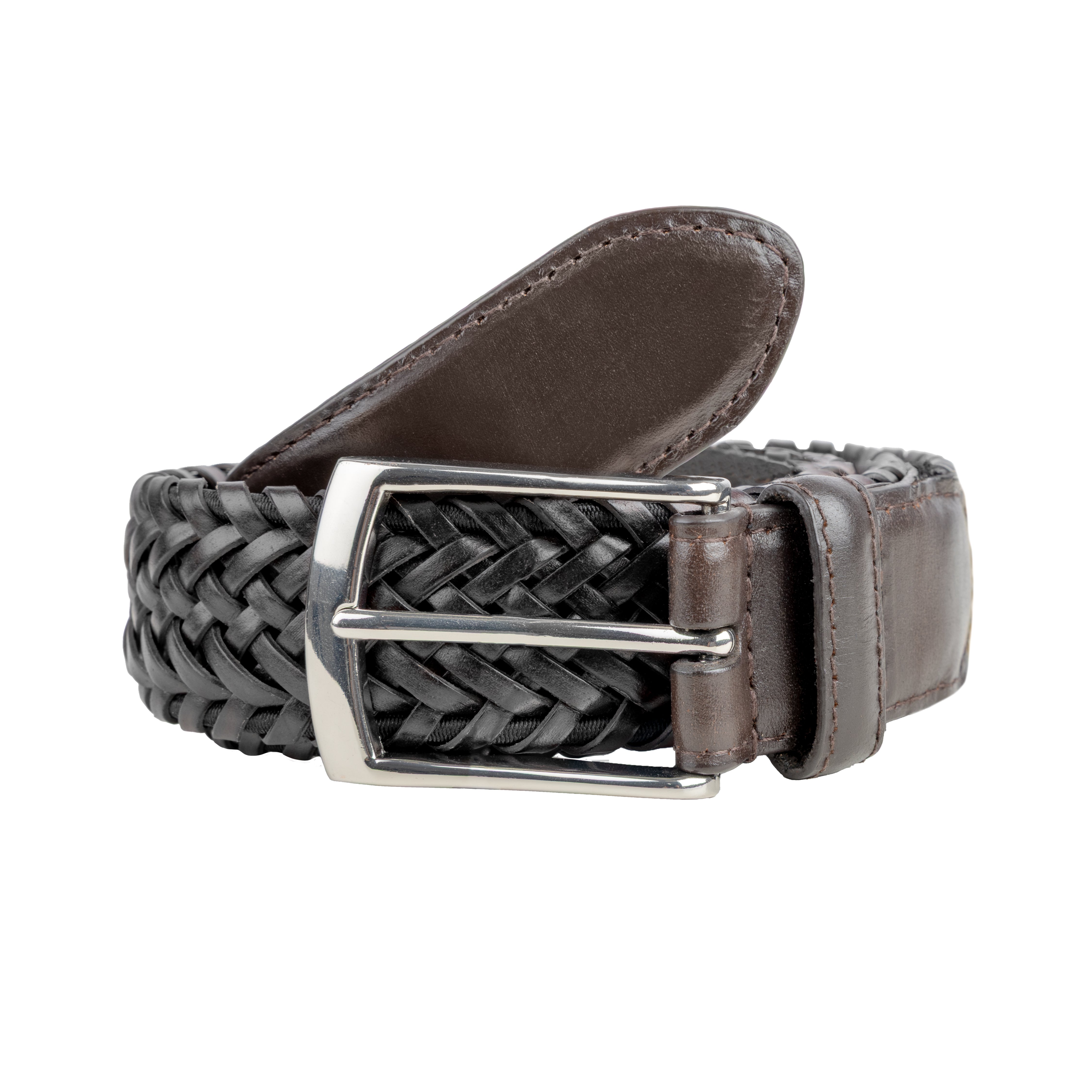 Men's Woven Leather Belt with Satin Nickel Buckle | Dents