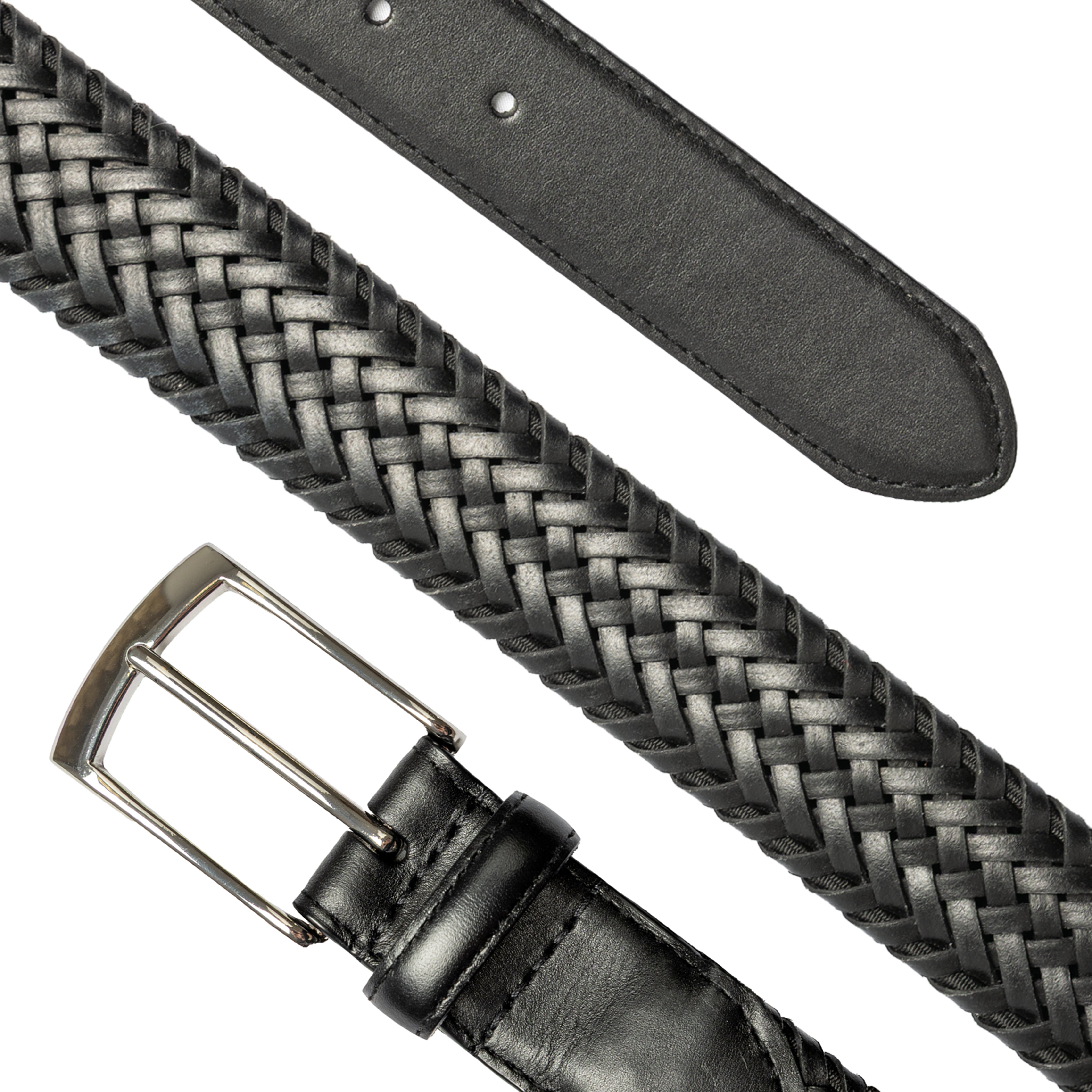 Men's Woven Leather Belt with Satin Nickel Buckle | Dents